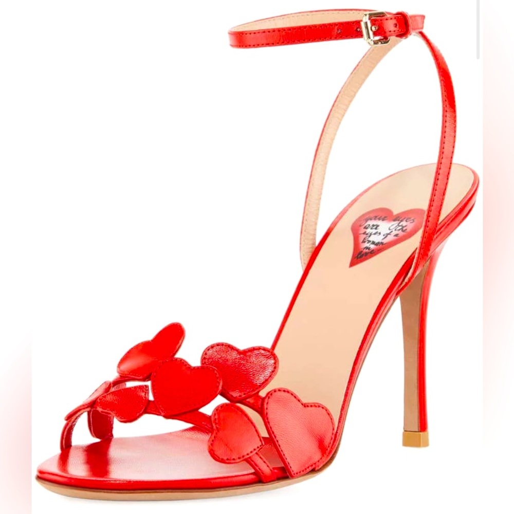 ♥️♥️Valentino Heart Leather Ankle-Wrap Sandal